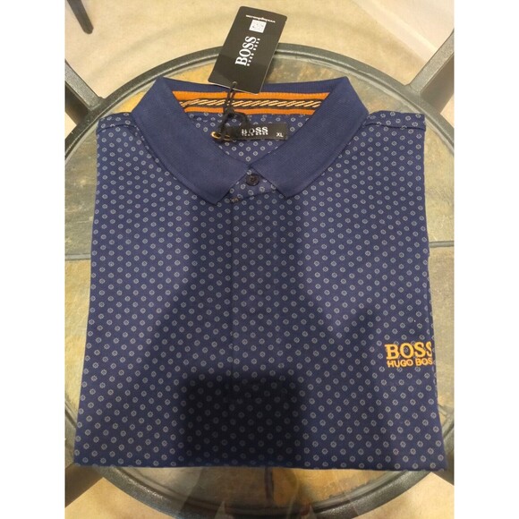 Hugo Boss Blue Flowered Polo Short Sleeve T-Shirt Size X-Large